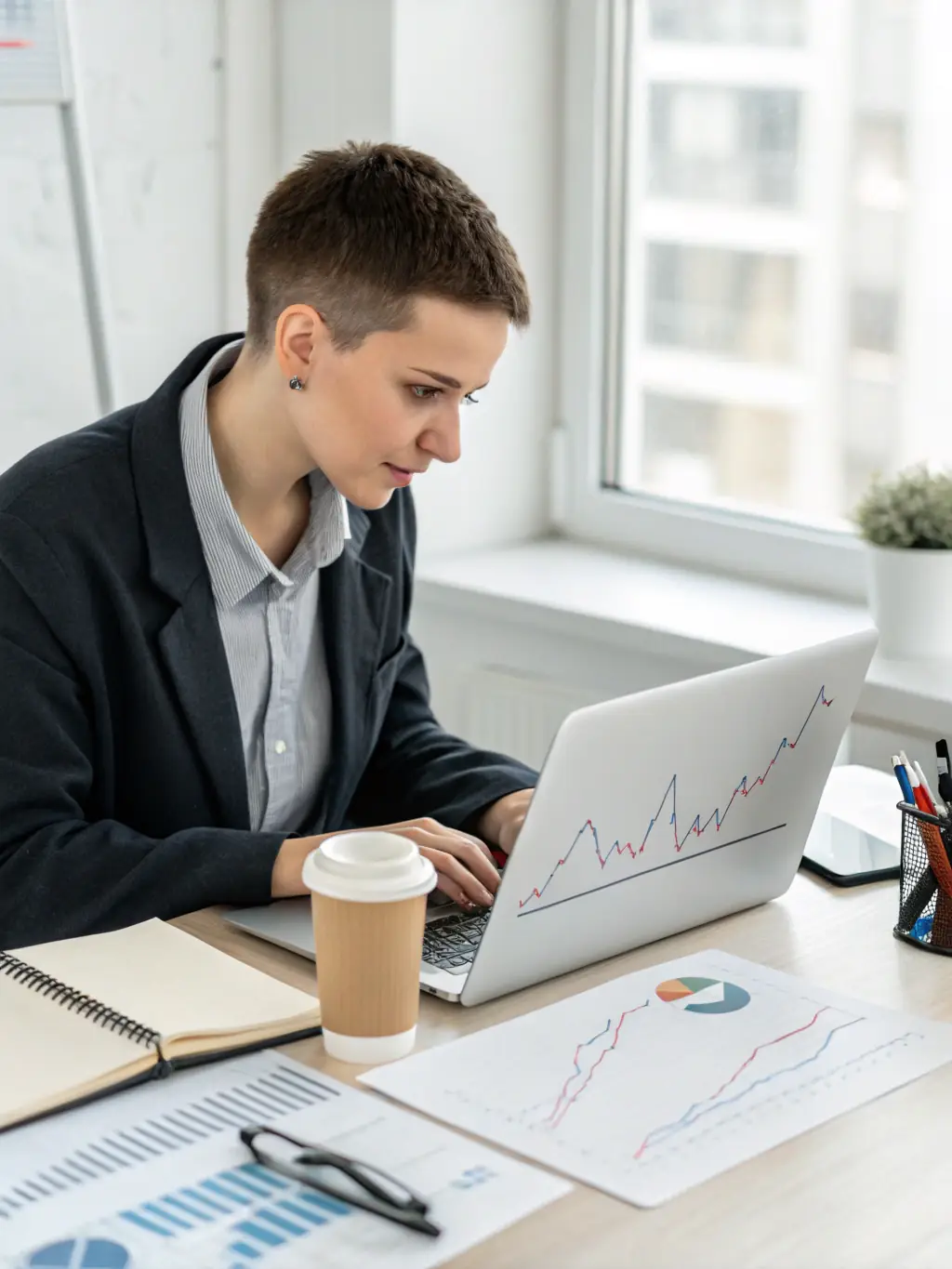 A sole proprietor smiling confidently while reviewing financial documents, symbolizing control over their finances and business.
